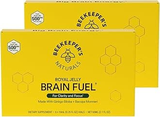 Beekeeper's Naturals B.LXR Brain Fuel - Memory, Focus and Clarity Liquid Formula, Supports Productivity Royal Jelly, Ginkgo Biloba, Bacopa Monnieri Keto Friendly, Gluten & Caffeine-Free, 6 ct (2 Pack)