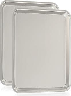 Commercial Quality Baking Sheet Pan Set, Natural Aluminum Cookie Sheet, Umite Chef Warp Resistant Nonstick Baker's Quarter Sheet Pan, Thick Cookie Tray Pans for Baking, Roasting(2 Pack,13 * 9.5inch)