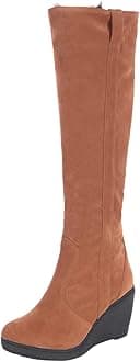 Womens Snow Boots Clearance Mid Wedges Heel Warm Booties Foldable Knee-High Snow Long Boots Winter Boots Suede Warm Fur Lined Winter Boots