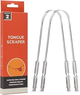 [Pack of 2] Tongue Scrapper for Adults and Kids, Surgical Grade Stainless Steel Tongue Scrubber for Bad Breath, Oral Care, Bacteria, and Hygiene, Tongue Scrapper for Adults