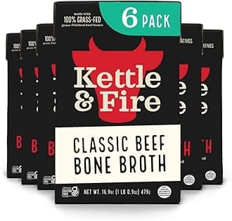 Kettle and Fire Classic Beef Bone Broth, Keto, Paleo, and Whole 30 Approved, Gluten Free, High in Protein and Collagen (6 Pack)