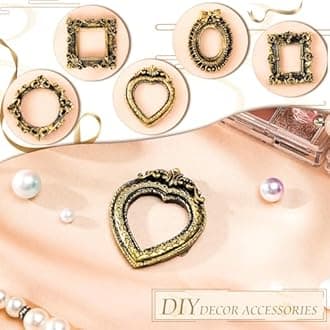 Vicenpal 10 Pcs Vintage Resin Picture Frames - Mini Resin Jewelry Display Frames - Antique Photo Frames - DIY Small Photo Frames (Black, Gold)