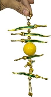Nimbu Mirchi Nazar Battu Wall Hanging for Home Decor, Living Room Décor, Evil Eye Protector Hanging, Good Luck Charm, Metallic Decorative Showpiece for Cars, Homes & Offices