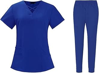 BDNXTV Scrubs for Women Set Fall Medical Uniform Stretch V-Neck Scrub Top Jogger Pant with Pockets