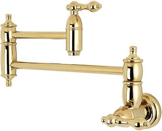 Kingston Brass KS3102AL Restoration Wall Mount Pot Filler Kitchen Faucet, Polished Brass, 8-1/8-Inch Spout Height