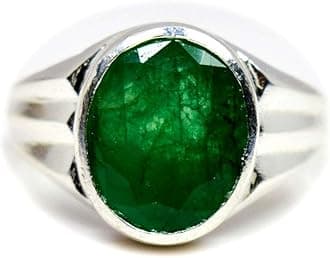 Genuine Emerald Silver Ring for Men 6 Carat Oval Shape Birthstone Size 5,6,7,8,9,10,11,12,13, crystal, natural-indian-emerald
