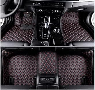 Custom Making Car Floor Mats for 95% Sedan SUV Sports Car Full Coverage Cute Men Women Pads Protection Non-Slip Leather Floor Liners (Black Red)