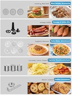 Vospeed 9 IN 1 Stand Mixer, 850W Tilt-Head Multifunctional Electric Mixer with 8 QT Stainless Steel Bowl, 1.5L Glass Jar, Meat Grinder, Hook, Whisk, Beater Dishwasher Safe (Blue)