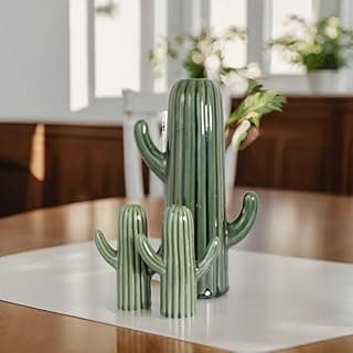 Salt Pepper Set for Dining Table & Kitchen | Ceramic Salt and Pepper Shakers, Salt Pepper Dispenser, Container, Sprinkler | Home | Cafe | Office - 60 ML (Cactus with Vase, 1 Set)