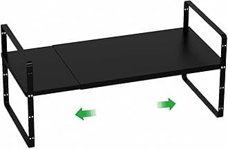 Cabinet Organizer Shelf,Expandable in Cabinet Storage Shelf,Kitchen Cupboard Organizer,Stackable Spice Rack for Kitchen,Pantry,Countertop Storage,8.07" D,Black