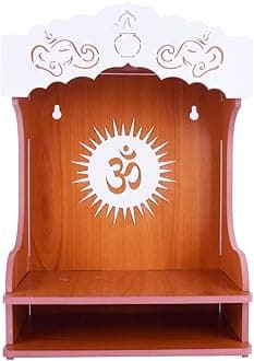 MDF Wooden Door Temple for Home Pooja | Decorative Mandir with Doors | Compact Wooden Temple for Office & House Decor (391)