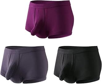 Men's Dual Pouch Underwear Short&Long Leg Bulge Boxer Briefs Separated Pouch Modal Trunks (US, Alpha, Large)