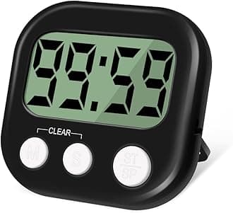Kitchen Timer, Digital Visual Timer Magnetic Clock Stopwatch Countdown Clock, Large LCD Screen Display Big Digits, Loud Alarm for Cooking, Shower, Bathroom - Black A