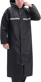 Bellyrich Men's Raincoat Long Black Rain Jacket Hooded Waterproof Emergency P...