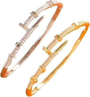 Nail Bangle Bracelet for Women 18K Gold Plated Cubic Zirconia Stones Titanium Steel Bracelet Jewelry Valentines Christmas Gifts