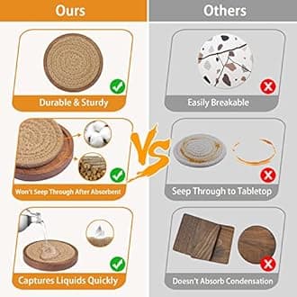 Wood Coasters for Drinks, Eykao Absorbent Coaster Sets of 5, Woven Drink Coasters for Coffee Table, Housewarming Gift for Farmhouse Home Decor,4 inches