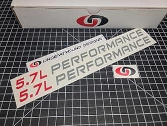 5.7L Performance Decals (2-Pack) Hemi V8 Hood Fender Racing Stickers Fits 2005+ Challenger Charger Ram Durango R/T 300C (Gloss Gray & Red, 3/4" H x 11.5" L)