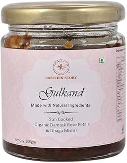 Earthen Story Sun Cooked Gulkand without sugar 200gm | Lab Tested for 290+ Pesticides | Pure Indian Pink Damask Rose & Dhaga Mishri | 100% Natural Rose Petal Jam | Ayurvedic coolant, Good for gut health
