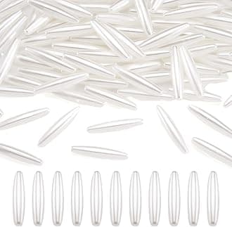 100Pcs Oval Pearl Beads White Acrylic Long Beads 28x6mm Imitation Pearl Charms for DIY Bracelet Necklace Jewelry Making Keychain Phone Charms