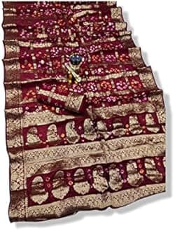 PK HUB Women's Bandhej Silk Saree with Zari Work