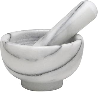 HIC Harold Import Co. 43717 HIC Mortar and Pestle Spice Herb Grinder Pill Crusher Set, Solid Carrara Marble, 4 x 2.5-Inch