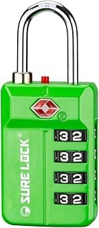 SURE LOCK TSA Approved 4-Digit Resettable Combination Luggage Lock with Open Alert, Easy-Read Dials - for Luggage, School Lockers, Gym, Office, Toolbox & Security Cases(Green 1 Pack)