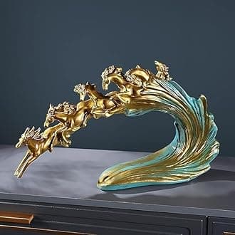 Brikipth Luxury Horse Statues, Handmade Art Resin Horse Sculpture, Creative Six Galloping Horse Sculpture Desktop Horse Figurine, Running Horse Gold Color Statue for Home Office Decor