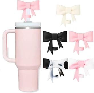 5Pcs Bow Straw Covers Cap Toppers Compatible with Stanley 30&40 oz Tumbler Cups, Cute Pink 10mm Reusable Silicone Straw Topper for Stanley Tumbler with Handle, Stanley Cup Straws Accessories