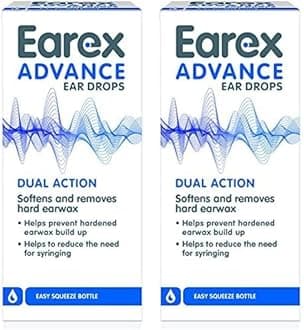 Earex Advance - removes Hard Ear Wax- Prevent Ear Wax Build up - Easy Squeeze Bottle - 12ml (Pack of 2)
