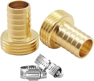 2PCS Solid Brass Garden Hose Repair Kit 5/8" barb x 3/4" Male GHT Thread Hose End Mender Water Hose Connector with Stainless Clamp