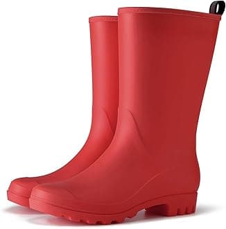 HISEA Women Rubber Boots Wide Calf Rain Boots Matte Surface Waterproof PVC Rubber Rain Boot Mid Height Rain Shoes for Outdoor Gardening Work Walking