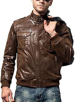 FLAVOR Men Biker retro Brown Leather Motorcycle Jacket Genuine Leather jacket