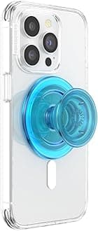 PopSockets Phone Grip for MagSafe with Kickstand, Magnetic Stand, Swappable Top, Secure Hold for iPhone MagSafe Cases, Phone & Tablet Grip - Electric Blue Translucent