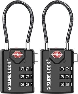 Sure Lock TSA Compatible Travel Luggage Locks, Inspection Indicator, Easy Read Dials - 2 Pack
