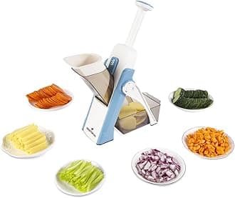 ONCE FOR ALL Safe Mandoline Slicer 5 in 1 Vegetable Cutter, Strips Julienne Dicer Adjustable Thickness 0.1-8 mm for Kitench Fast Meal Prep (Light Blue)