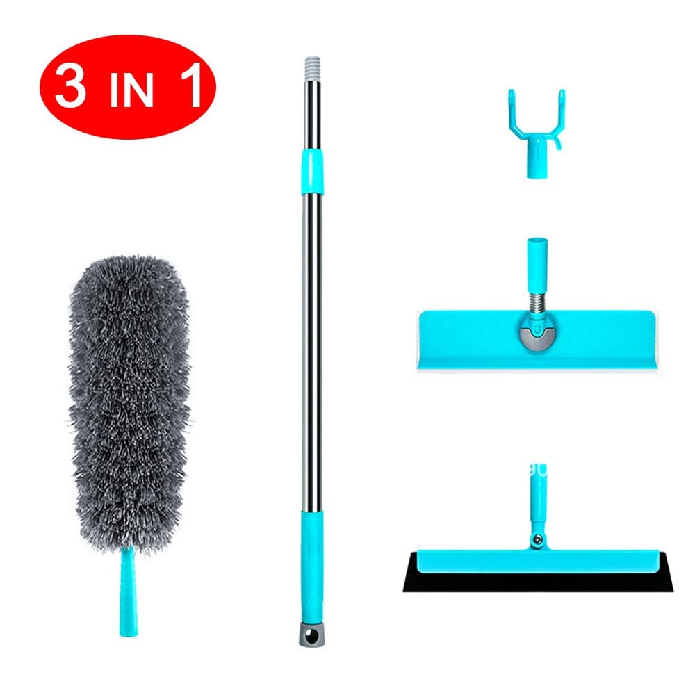 Retractable Duster with Aluminum Alloy Pole, 45-65inch Adjustable Cobweb Duster, Extension Pole Microfiber Electrostatic Dusters, Ceiling Fan Duster Window Squeegee Clothes Fork Mop(Grey)