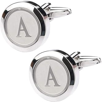 Dannyshi Mens Classic Stainless Steel Initial Cufflinks 26 Alphabet Initial Letter Cufflinks Business Wedding Shirts A-Z