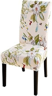 Styleys Elastic Chair Cover Stretch Removable Washable Short Dining Chair Cover Protector Seat Slipcover (Set of 1, Beige Flowers, SD3216)