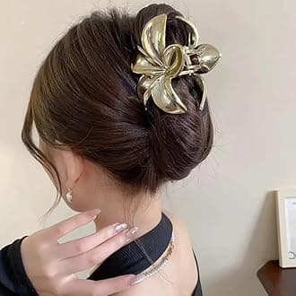 2Pcs Elegant Acrylic Floral Hair Claw Set, Large Flower-Shaped Hair Clips, Solid Color, Minimalist Hair Accessories for Teens and Adults (Gold, Silver & Ivory)