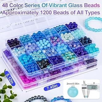 XSEINO About 1200PCS 8mm Glass Beads Bracelet Making Kit，48 Assorted Dreamy Purple and Blue Series Colorful Crystal Beads for Making and DIY Crafts