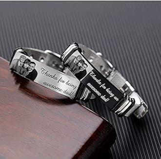 Kaululu Men Bracelet with Photo Name Engraved Personalised Bracelet Stainless Steel Wristband Gifts for Father and Son Brother Best Friend