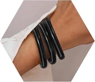 Gold Bangles for Women Chunky Stretch Bangles Bracelets Set 18K Gold Plated Stainless Steel Link Chain Bracelets Flexible Wide Wristband Bracelets Set of 3 Jewelry Gifts for Women