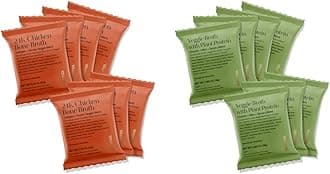 Kroma 24k Chicken Bone Broth, Dairy & Gluten Free Powder Mix with Collagen, Protein, Turmeric, Ginger - 7 Packets + Vegetable Broth, Gluten Free, Vegan Food, Veggie Powder Mix with Red Miso