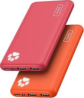 INIU [2 Pack] Portable Charger, Slimmest & Lightest Triple 3A USB C High-Speed 10000mAh Power Bank, Phone External Battery Pack Compatible with iPhone 16 15 14 Pro Google LG (Red&Orange)ClimatePartner certified