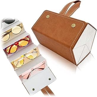 JD FRESH Sunglass Organizer/5 Slots Travel Googles Organizer Box/Foldable Spectacles Case/Eyeglasses Display Container Box/Hanging Eyewear Holder for Men and Women - (Brown)