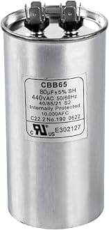 80 uF ± 5% 80 MFD 370-440 VAC (3~80 uF Options Available) CBB65 Run Start Capacitor 50/60 Hz AC Electric - Compatible with Single Phase Motor Capacitors Condenser Straight Cool or Air Conditioner