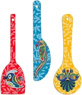 Artvibes Birds Wooden Wall Hanger Spoons for Home | Office | Living Room | Gift | Modern Decoration Items | Kitchen Wall Decor | Home Decor Hanging Items (WH_5021N), Set of 3
