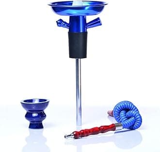 Portable Hookah Set/Kit, Ceramic Shisha Bowl, Hookah Hose, Stem, Suitable for Glass Bottles, Wine, Champagne, Blue