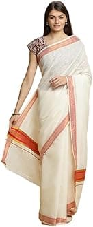 manvish drapes Sarees for Women - Kasavu Pure Cotton Saree with Tassels - Perfect for Traditional & Formal Occasions
