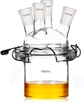 24/40 Glass Cylindrical Reactor 4-Neck Flat Bottom Lab Reaction Vessel Four Necks W/Lid and Clamp